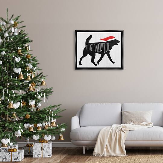 Stupell Industries Feliz Naughty Dog Funny Pet Framed Floater Canvas Wall Art